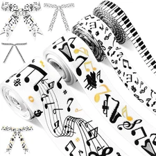 4Rolls Musical Notes Grosgrain Ribbon, 20 Yards Music Theme Printed Ribbon Black