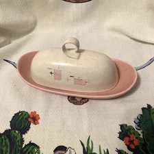 1950s Vernon Ware TICKLED PINK Rare Butter Dish with Lid