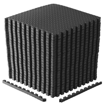 Exercise Mat 1 Thick 24 Tiles 96 SQ FT Interlocking Foam Diamond Black Barbell
