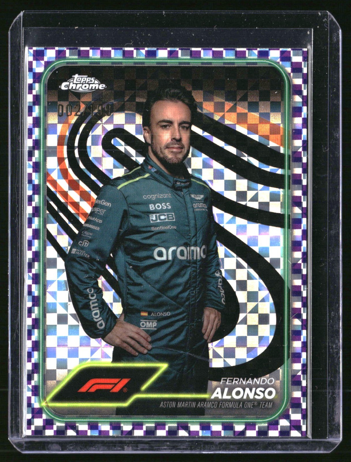 2024 Topps Chrome F1 Fernando Alonso Portrait Purple Checker 002/199 #11