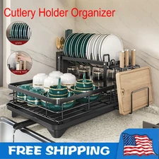 Practical Double-Layer Kitchen Dish Rack Kitchen Gadgets Storage Rack Black