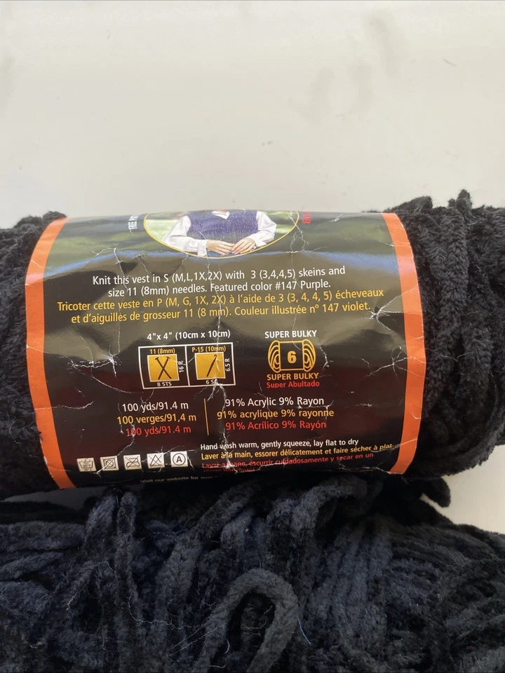 2 Skeins Lion Brand Chenille Thick & Quick Yarn #153 Black #6 10+ oz - Image 2 of 4