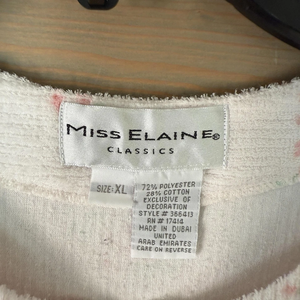 Miss Elaine Robe Womens XL White Pink Floral Zip Front Seersucker Housecoat Long - Image 2 of 4