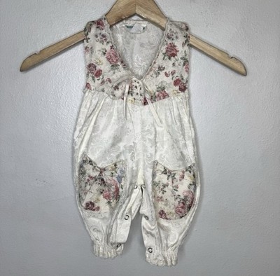 Vintage Teeter-Totter Baby Romper Size 6 Months Floral Jumpsuit Tapestry Brocade