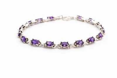 Tennisarmband Amethyst und Sterlingsilber. 16 cm Länge. - Bild 1 von 2