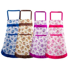 Adjustable Cotton Canvas Floral For Women'S Kitchen Oilproof Apron With Pockets 