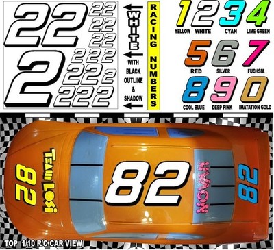 WHITE  (#2's) Racing Numbers Decal Sticker Sheet 1/8-1/10-1/12 RC Nissan-GMC