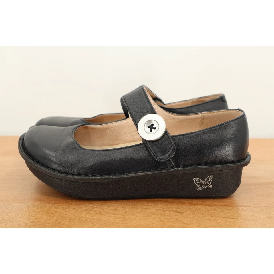 Zuecos cómodos de cuero negro Alegria Paloma zapatos Mary Jane talla EU 38 Foto 2 de 4