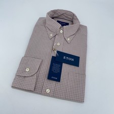 Eton Dress Shirt Mens M 15 1/2 - 39 Multi Check Twill Slim Fit Formal Button Up