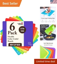 Set of 6 Extra Thick Flexible Plastic Cutting Mats - Dishwasher Safe & Vibrant