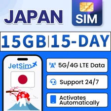 Japan SIM Card - 15GB High-Speed(1GB/Day), 15 Day Softbank JetSim/Travel SIM