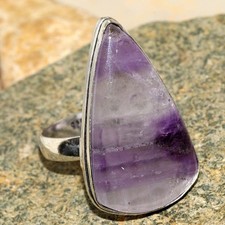 925 Silver Plated Banded Amethyst Ethnic Ring Gemstone Jewelry Size US 10 GW