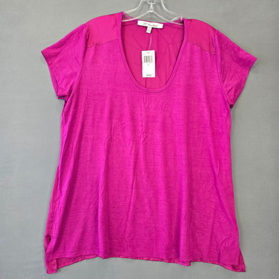 H by Bordeaux Purple Shirt Stretch Short Sleeves Scoop Neck NEW $40 Women Size L