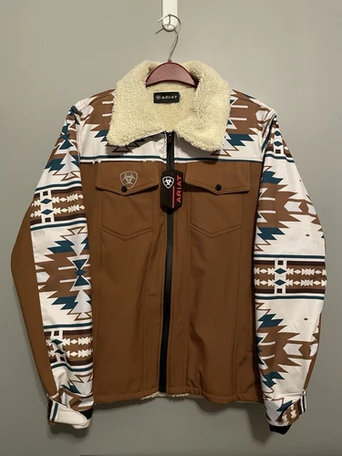 Ariat NWT Softshell Leather Sherpa Jacket Men’s Medium Aztec Brown (B438) - product listing photo