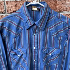Vintage Holt Western Shirt Men’s L Pearl Snap Long Sleeve Blue Striped USA Made