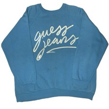 Vintage Guess Sweatshirt Crewneck Lightweight long sleeve 80s 90s Light Teal XL