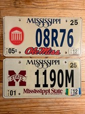 Ole Miss & Mississippi State license plates