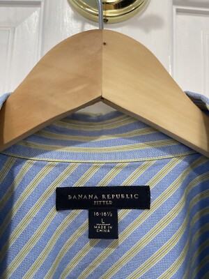Banana Republic Fitted Blue Yellow Striped French Cuff Dress Shirt L 16-16  1/2 | eBay