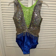 Lime  Green And Blue Majorette/Rhythmic Gymnastics/Ice  Skating Leotard