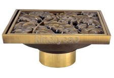 Antique Brass Square Floor Drain Bathroom Shower Drain Strainer Waste Khr014