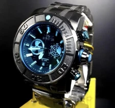 Invicta Coalition Forces Sonar Radar Black Stainless Steel Blue 58mm Chrono New