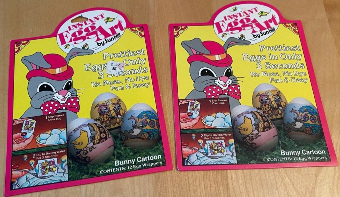 VINTAGE INSTANT EGG ART BY SUNHILL EGG WRAP 24 SLEEVES BUNNY CARTOON EASTER 