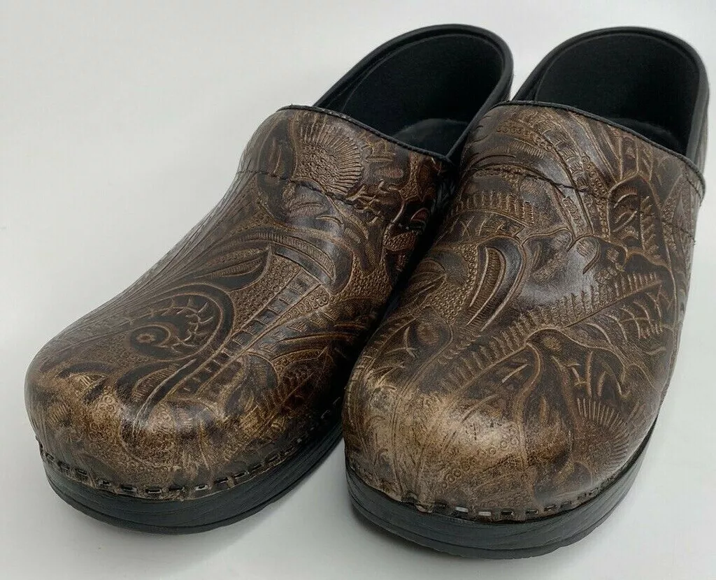 Dansko brown hotsell tooled clogs