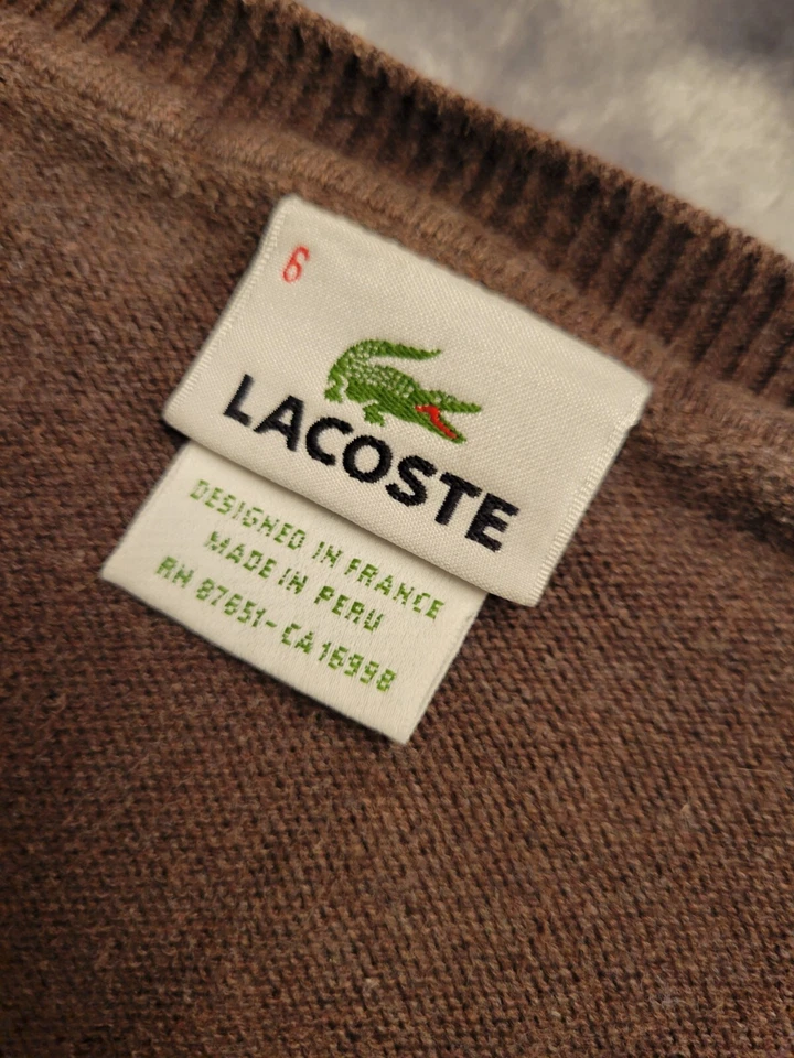 Suéter Lacoste Cuello en V Hombres 6 XL XLarge Marrón Preppy Pullover Dinero Trabajo Golf Foto 4 de 4