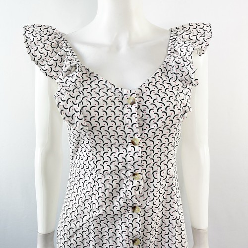 Billabong White Sleeveless Midi Dress Size S Ruffle Shoulder Button Down Boho - Picture 2 of 12