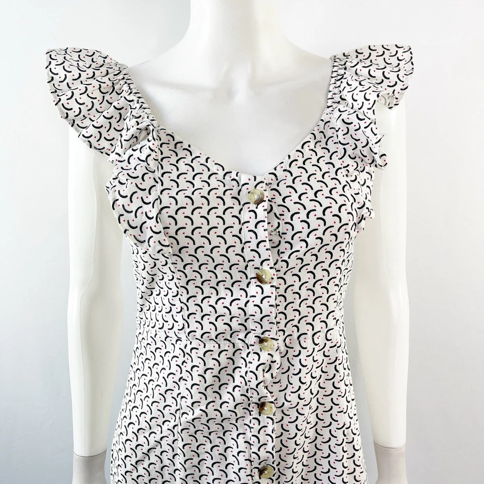Billabong White Sleeveless Midi Dress Size S Ruffle Shoulder Button Down Boho - Image 2 of 4