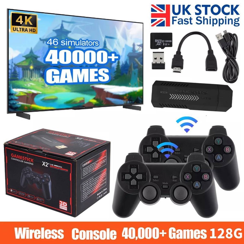 4K HD Game Stick Retro Video Game Console 45000+ Games + 2*Wireless Controller