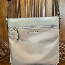 Michael Kors Lightweight CONNIE LARGE Crossbody Nylon w/ Leather Trim Cement NWT