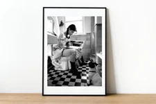 Sandra Bullock On Toilet Poster-Funny Bathroom Print-Digital Oil Painting-591