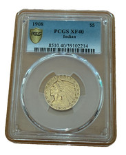 US 1908 oro $5 5 dollari testa di indiano PCGS XF40