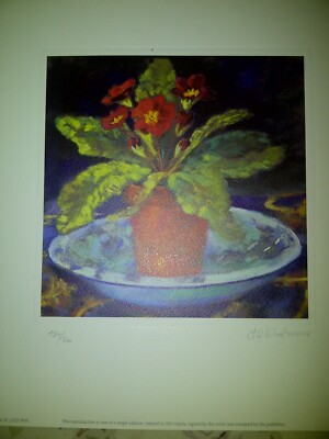 ''Red Primula'' by Nel Whatmore Hand Signed and Numbered #498/500