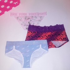 Set of 3 Victoria Secret PINK Panties Banded Logo Trim Multicolor Small New