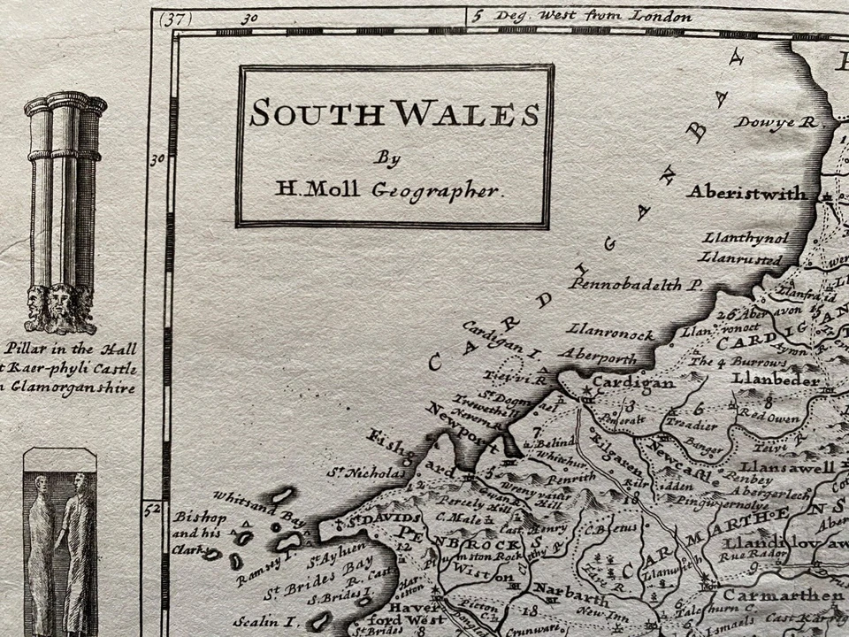 1724 Antique Map; South Wales by Herman Moll - Image 3 of 4