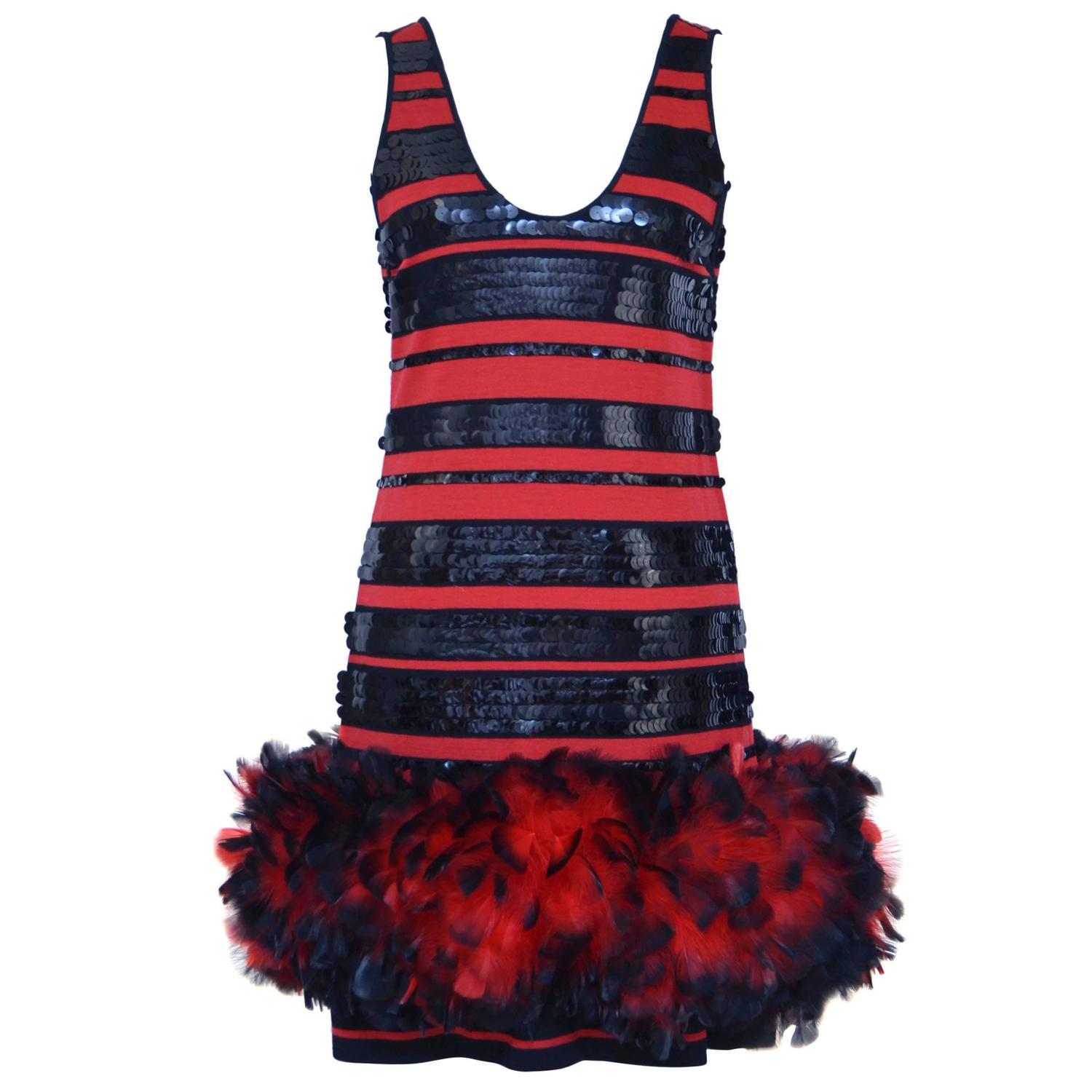 Michaele Vollbracht Vintage  1980's Feather's And Sequence Dress New 6 US image 6