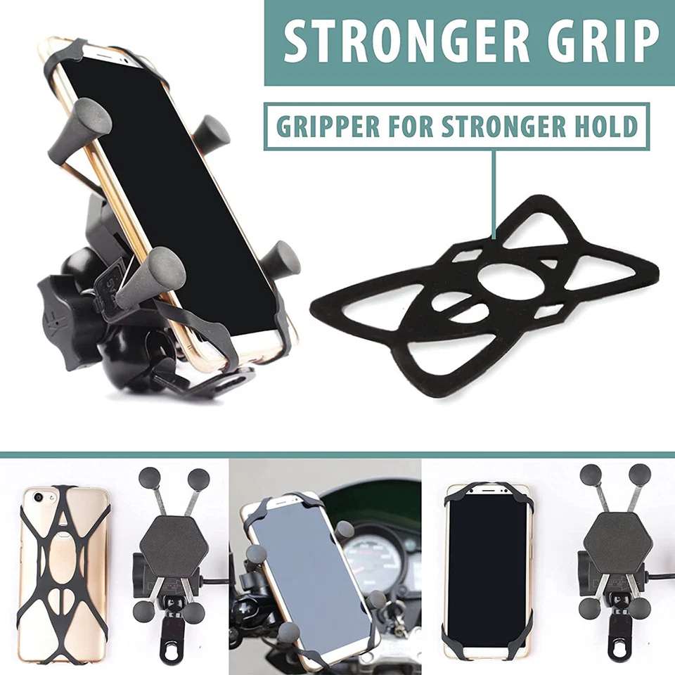 Motorcycle Motorbike Phone GPS Mirror Bracket Holder Mounts w/ USB Charger Port - Image 3 of 4