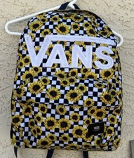 Vans Off The Wall Backpack Sunflower Prints All Over On Blue/White Checkerboard