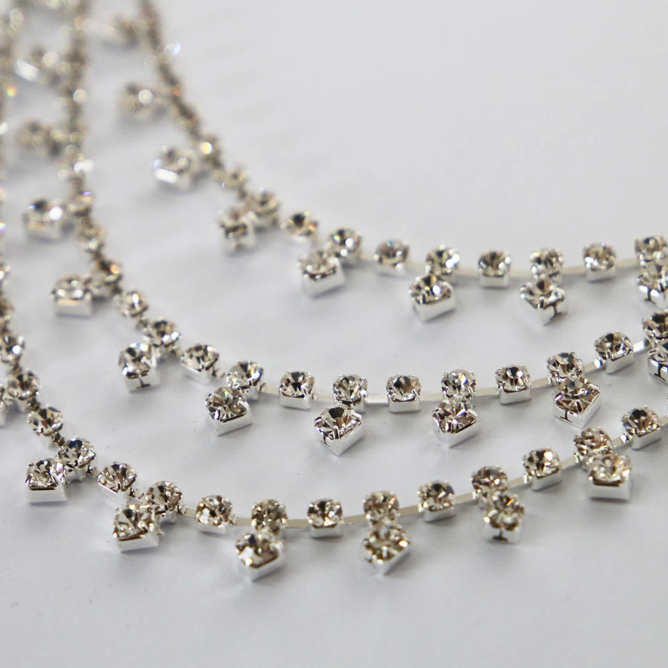 Set Gioielli Collier Orecchini Cristalli Strass Sposa Collana Argento 5 - Immagine 2 di 4