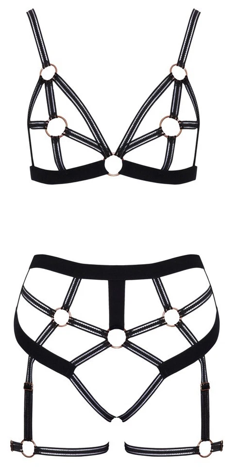 Ouvert Set mit BH und Taillen-Slip Brust offen Harness Style Strapse - Bild 4 von 4