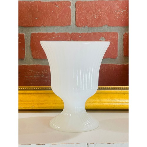 Vintage E.O. Brody Milk Glass Vase | Planter| Round Ribbed Footed Vase | White - Picture 6 of 7