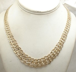Authentic Technibond Graduated Texture Multi Circle Necklace 14K Yellow Gold Plated Silver