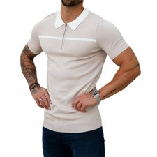 Men's 1/4 Zip Polo Knit Shirts Short Sleeve Shirt