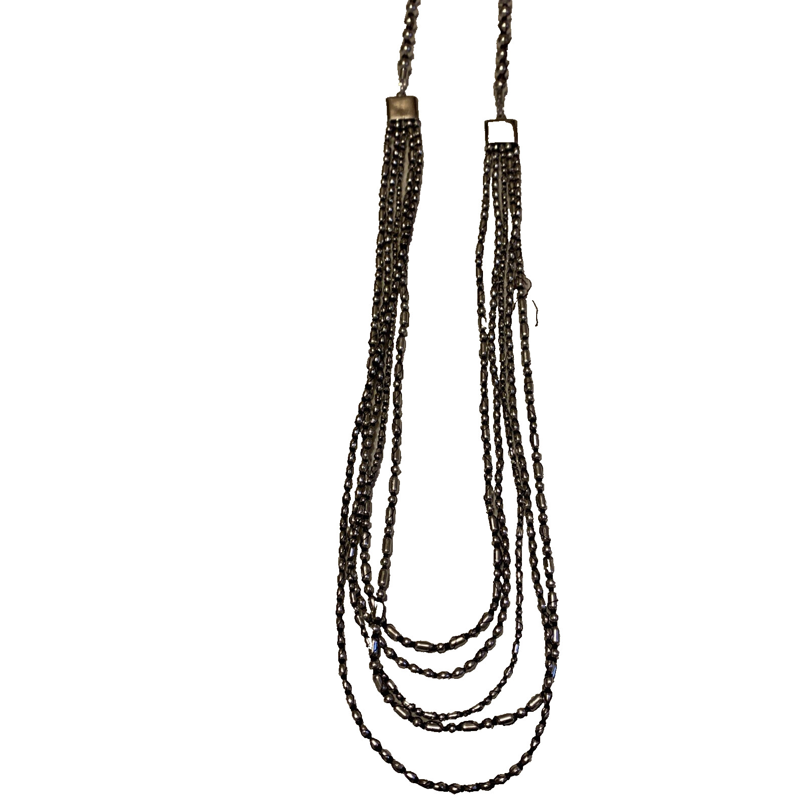 long Silver Multi Stranded beaded Necklace 18” - image 8