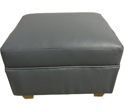 Footstool stool OXFORD pouffe Grey faux leather light wood UK made - Picture 4 of 6