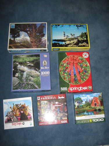 Lot of (7) Picture Puzzles Mostly 1000pc - ALL COMPLETE