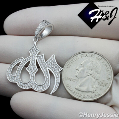 CIONDOLO BLING GHIACCIATO ARGENTO STERLING 925 CZ 3D HAMSA MANO