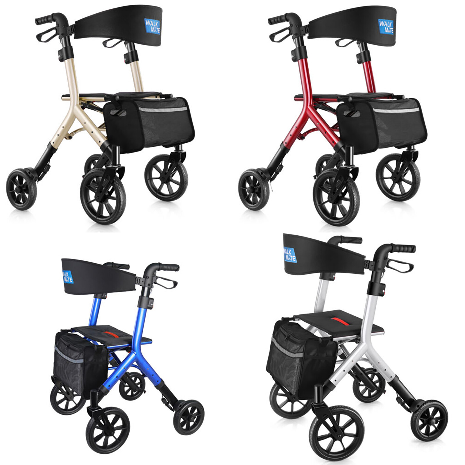 Walk Mate Rollator Pro Walker for Seniors Taller 5~7ft W/ Height-Adjustable Seat